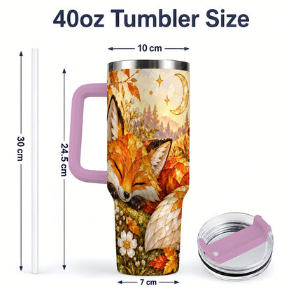 #pl[40oz|Pink] Autumn Fox Tumbler, 40oz Tumbler with Mushroom Floral Artwork