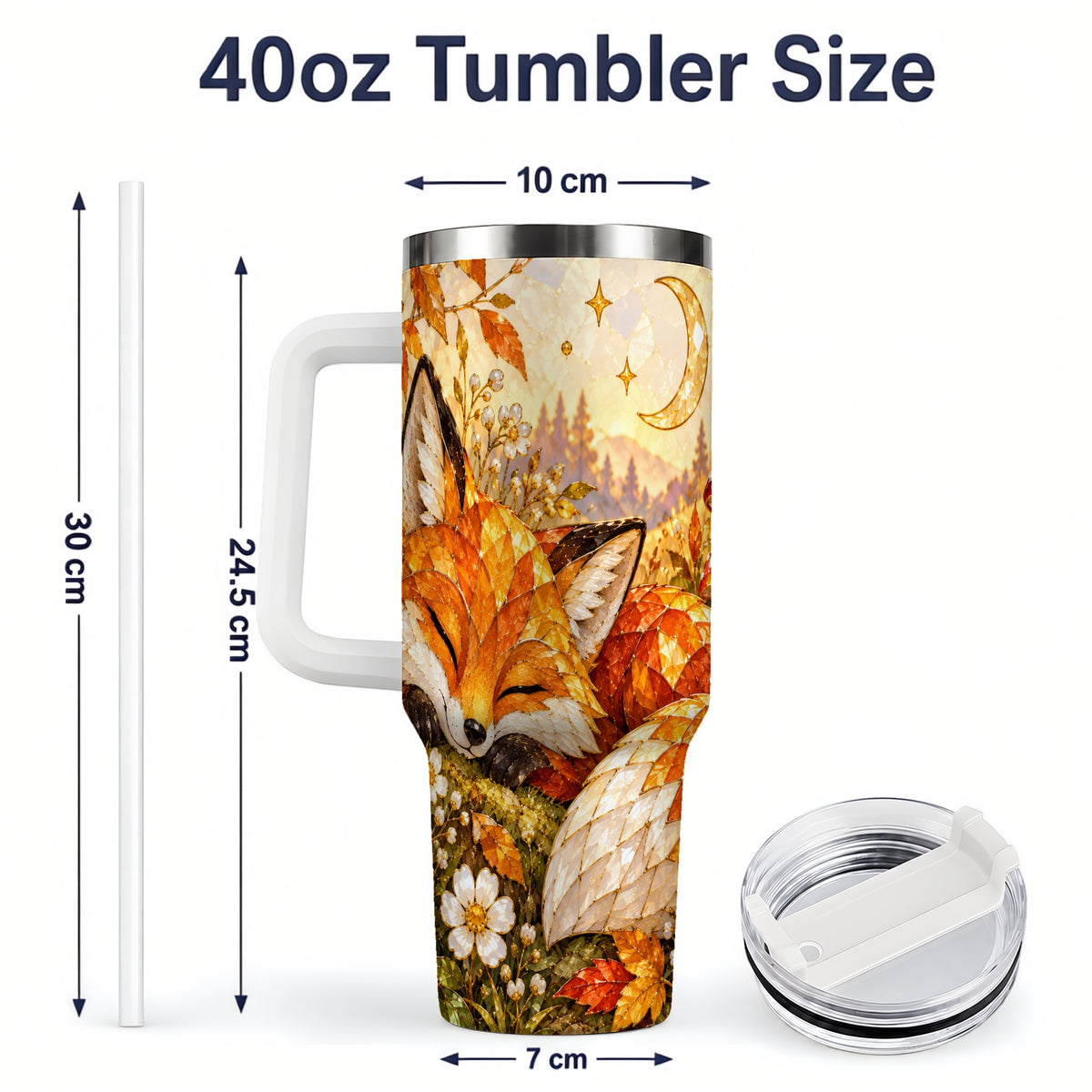 #pl[40oz|White] Autumn Fox Tumbler, 40oz Tumbler with Mushroom Floral Artwork