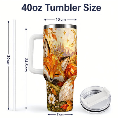 #pl[40oz|White] Autumn Fox Tumbler, 40oz Tumbler with Mushroom Floral Artwork