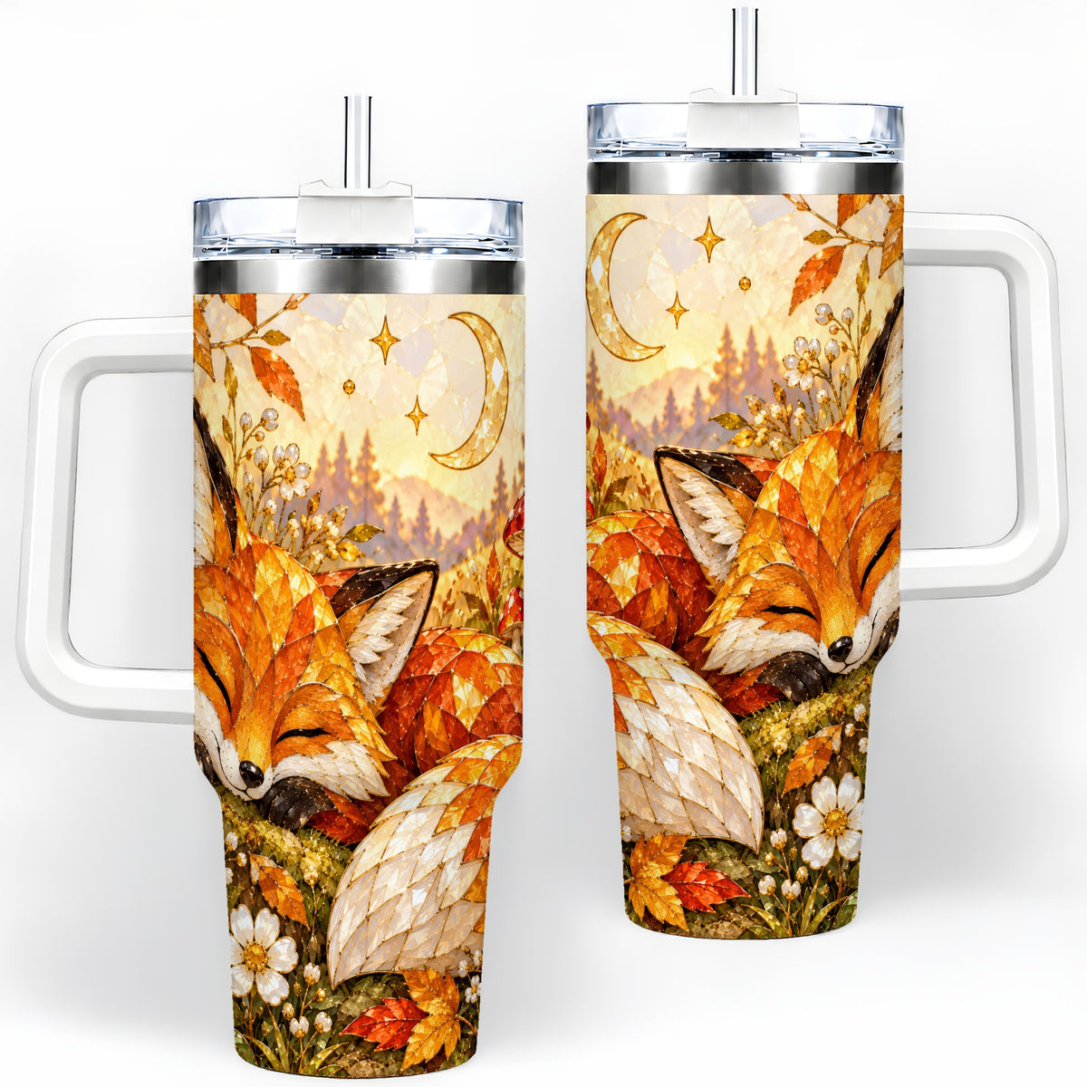 Autumn Fox Tumbler, 40oz Tumbler with Mushroom Floral Artwork