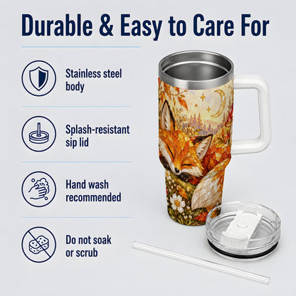 Autumn Fox Tumbler, 40oz Tumbler with Mushroom Floral Artwork