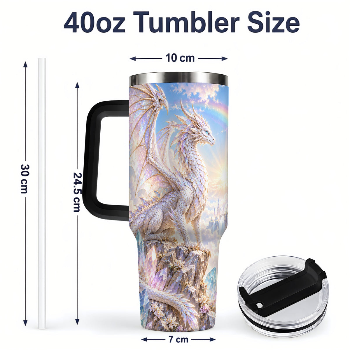 #pl[40oz|Black] Fantasy Dragon Tumbler, 40oz Tumbler with Crystal Castle Artwork