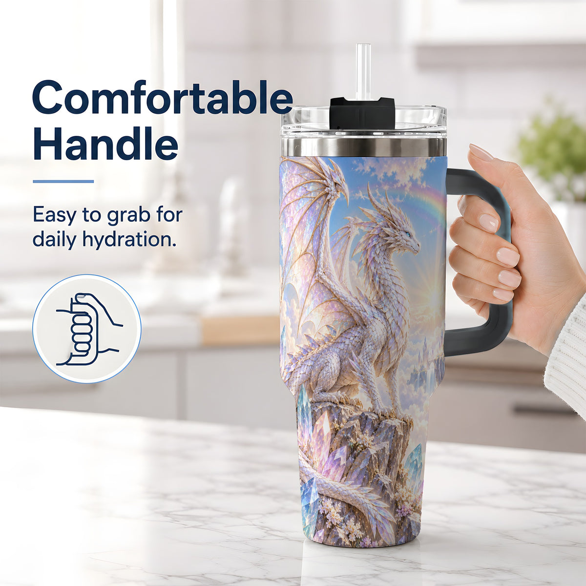 #pl[40oz|Black] Fantasy Dragon Tumbler, 40oz Tumbler with Crystal Castle Artwork