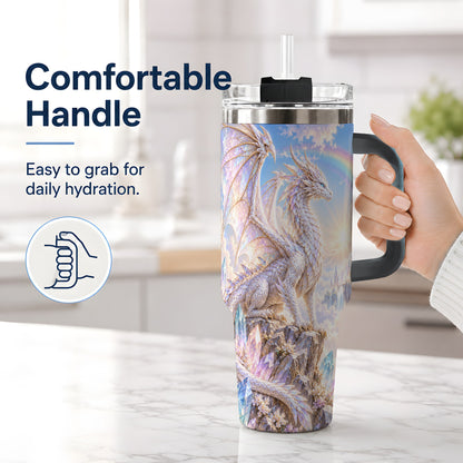 #pl[40oz|Black] Fantasy Dragon Tumbler, 40oz Tumbler with Crystal Castle Artwork