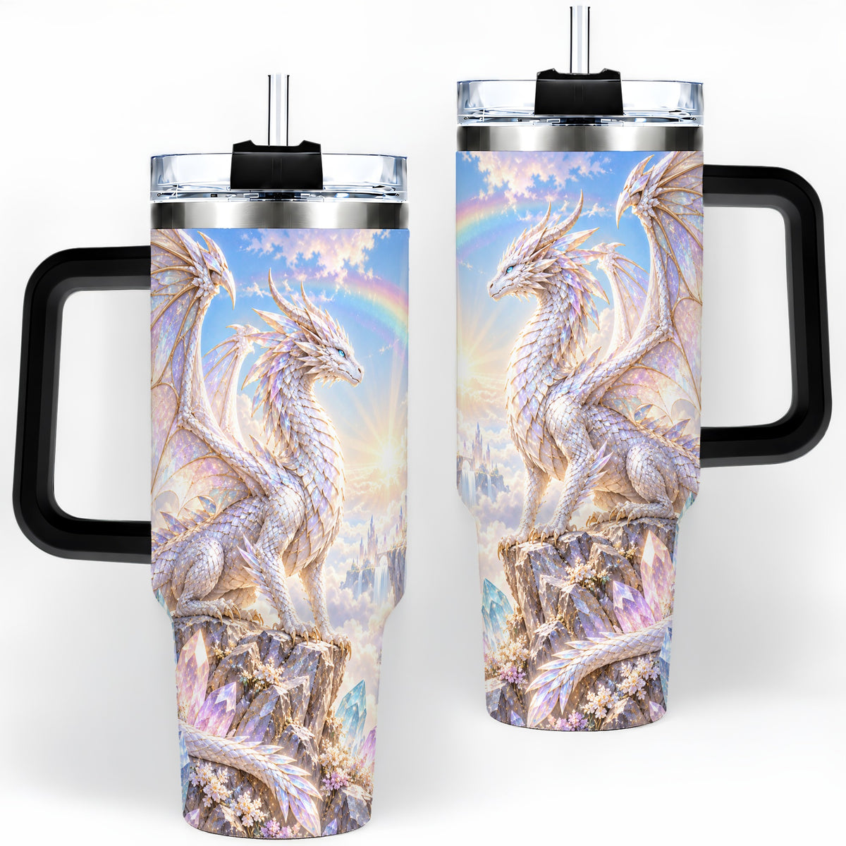 #pl[40oz|Black] Fantasy Dragon Tumbler, 40oz Tumbler with Crystal Castle Artwork
