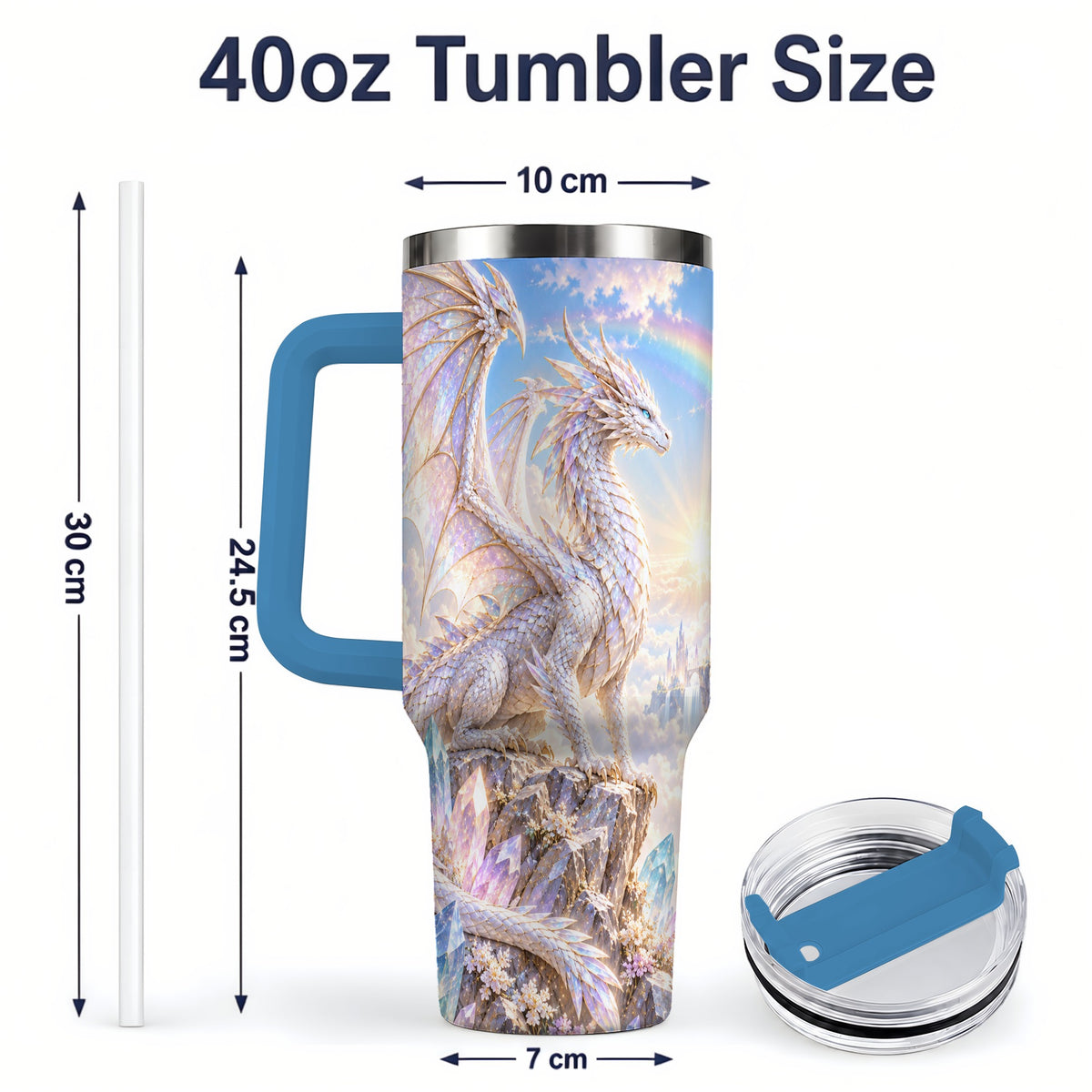 #pl[40oz|Blue] Fantasy Dragon Tumbler, 40oz Tumbler with Crystal Castle Artwork