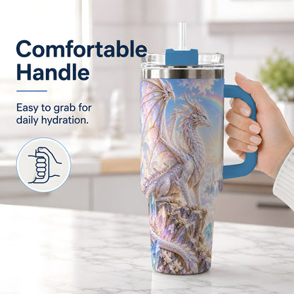 #pl[40oz|Blue] Fantasy Dragon Tumbler, 40oz Tumbler with Crystal Castle Artwork