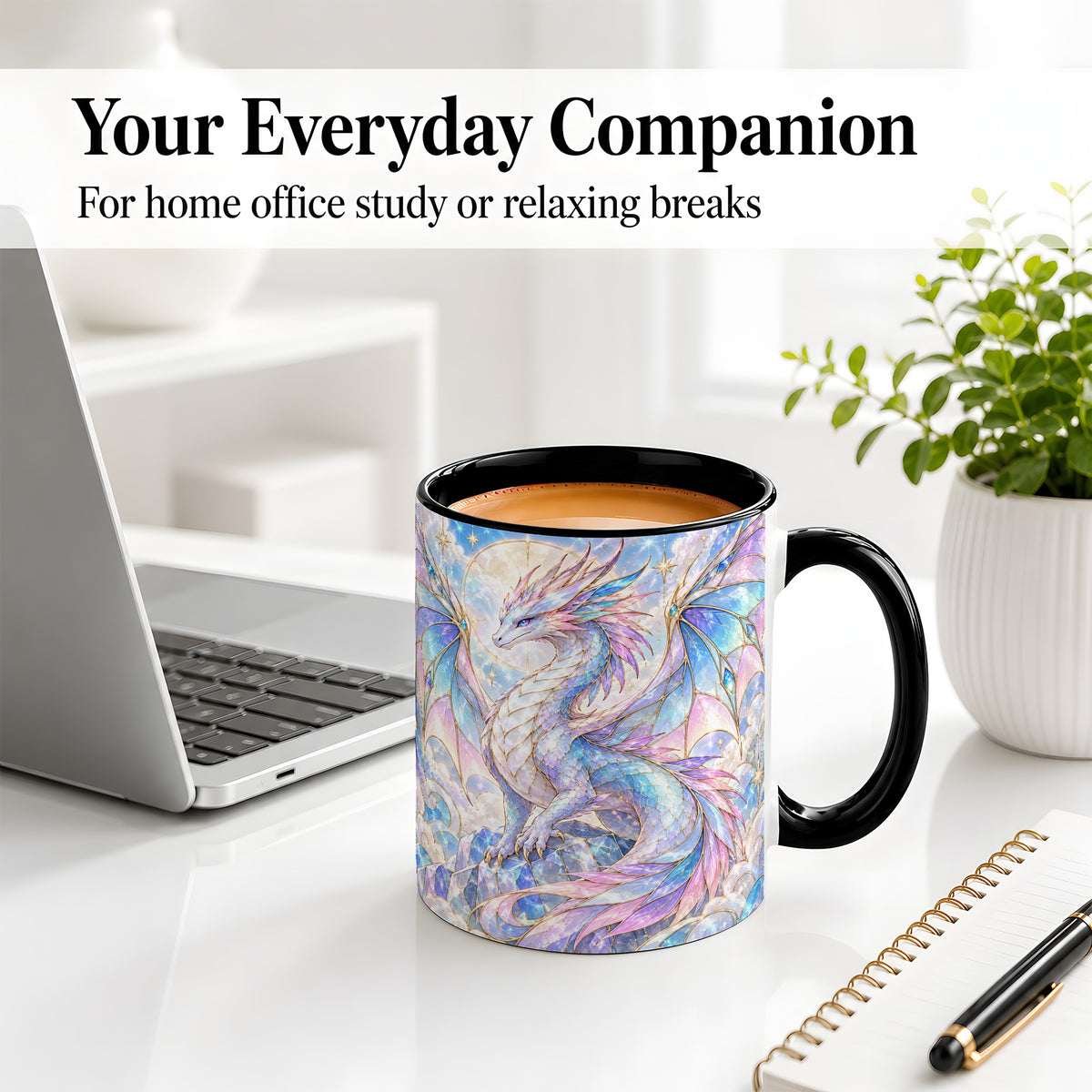 #pl[11oz|Black] Pastel Crystal Dragon Accent Mug, Mug with Celestial Artwork