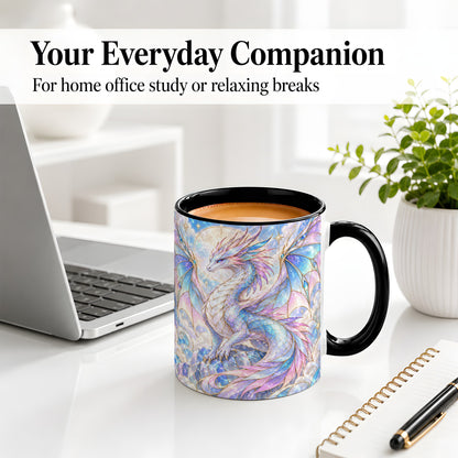 #pl[11oz|Black] Pastel Crystal Dragon Accent Mug, Mug with Celestial Artwork