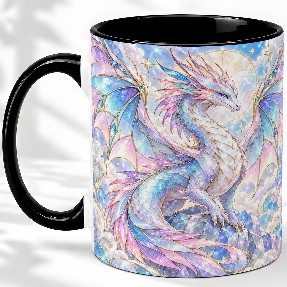 #pl[11oz|Black] Pastel Crystal Dragon Accent Mug, Mug with Celestial Artwork