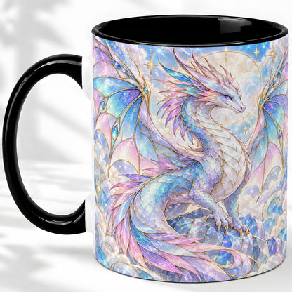 #pl[11oz|Black] Pastel Crystal Dragon Accent Mug, Mug with Celestial Artwork