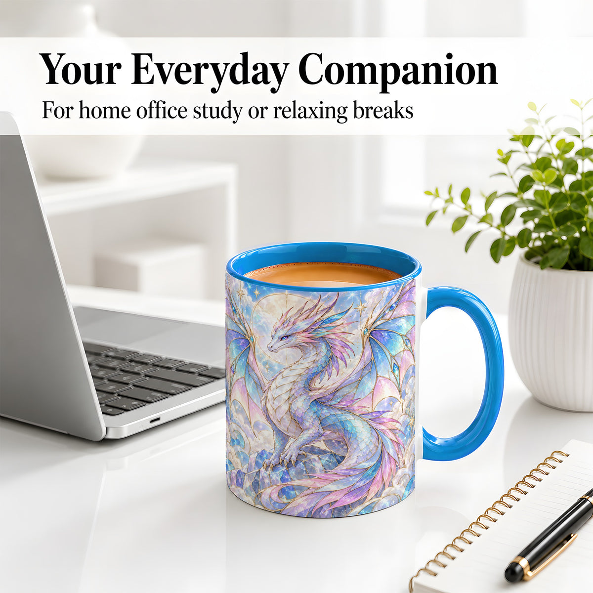 #pl[11oz|Blue] Pastel Crystal Dragon Accent Mug, Mug with Celestial Artwork