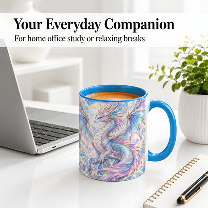 #pl[11oz|Blue] Pastel Crystal Dragon Accent Mug, Mug with Celestial Artwork