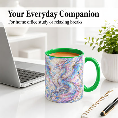 #pl[11oz|Green] Pastel Crystal Dragon Accent Mug, Mug with Celestial Artwork