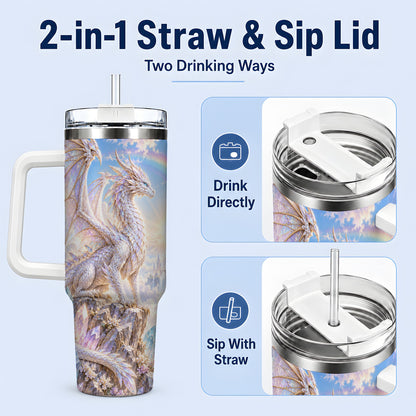 #pl[40oz|White] Fantasy Dragon Tumbler, 40oz Tumbler with Crystal Castle Artwork