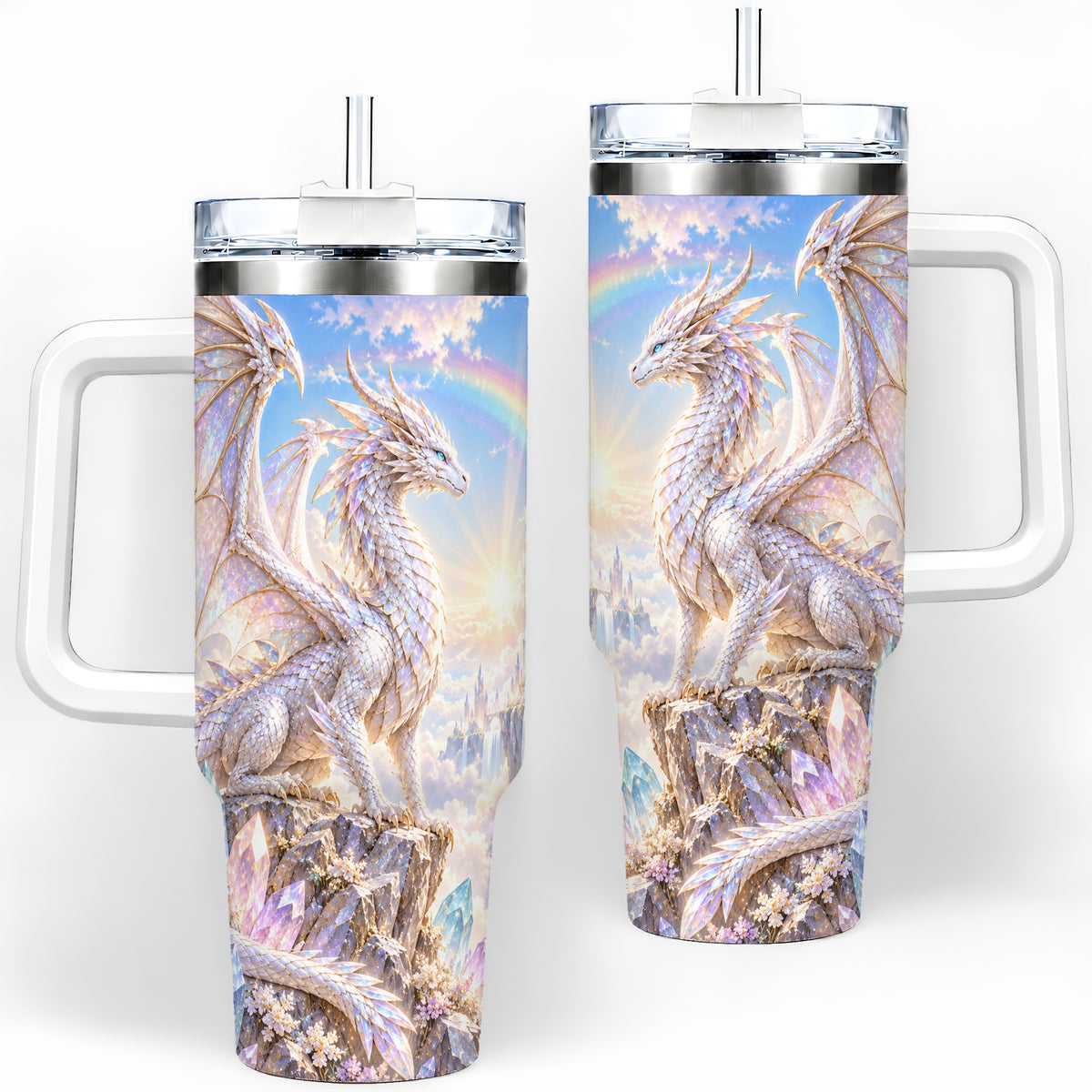 Fantasy Dragon Tumbler, 40oz Tumbler with Crystal Castle Artwork