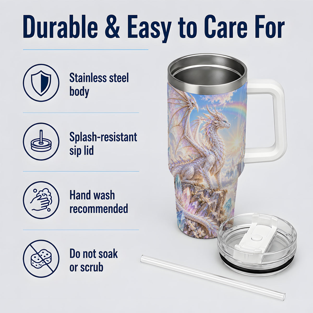 Fantasy Dragon Tumbler, 40oz Tumbler with Crystal Castle Artwork