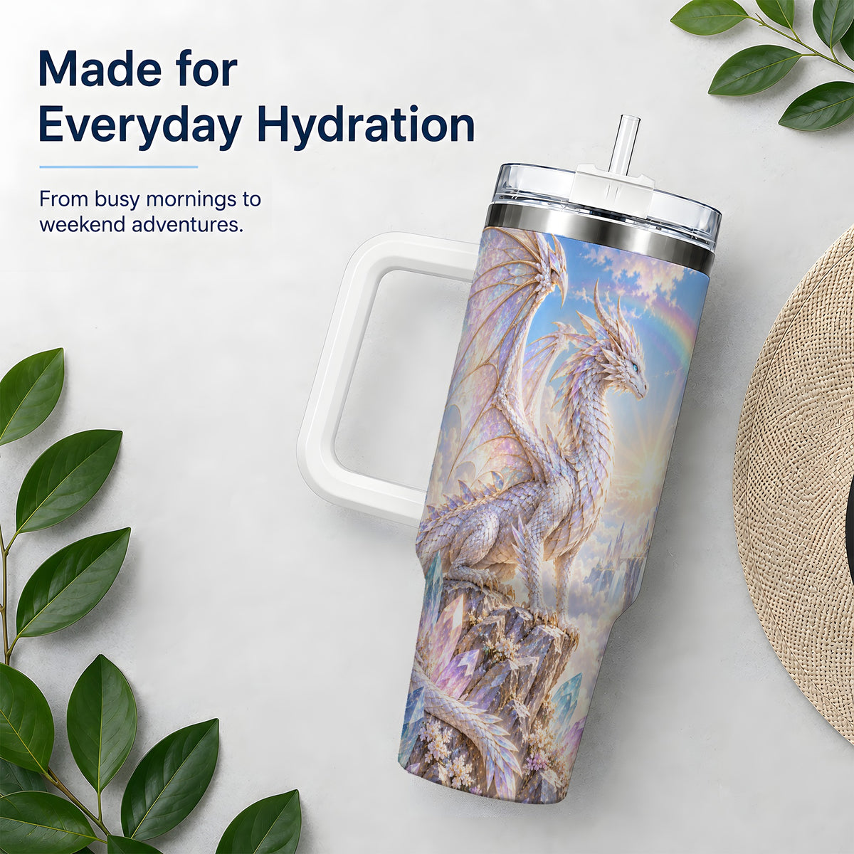 Fantasy Dragon Tumbler, 40oz Tumbler with Crystal Castle Artwork