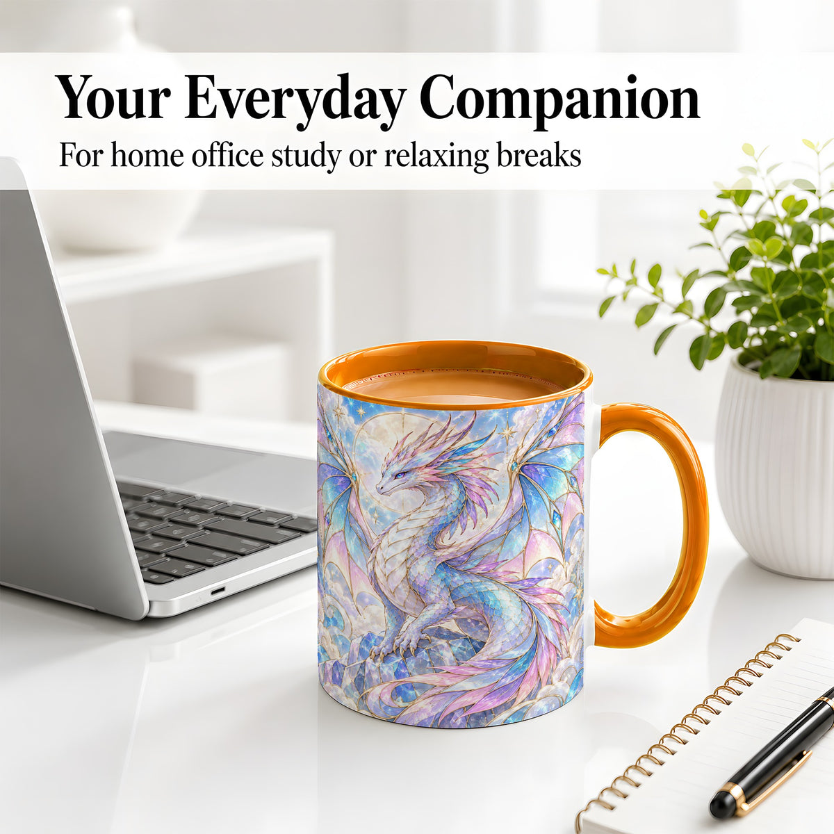 #pl[11oz|Orange] Pastel Crystal Dragon Accent Mug, Mug with Celestial Artwork