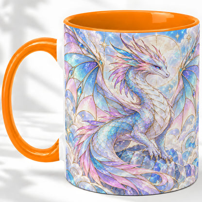 #pl[11oz|Orange] Pastel Crystal Dragon Accent Mug, Mug with Celestial Artwork