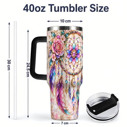 #pl[40oz|Black] Boho Dreamcatcher Tumbler, 40oz Tumbler with Floral Feather Artwork