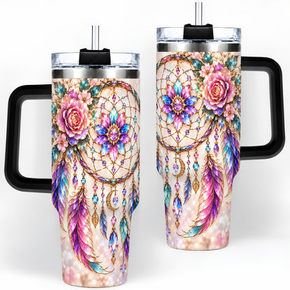 #pl[40oz|Black] Boho Dreamcatcher Tumbler, 40oz Tumbler with Floral Feather Artwork