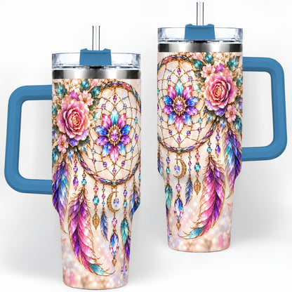 #pl[40oz|Blue] Boho Dreamcatcher Tumbler, 40oz Tumbler with Floral Feather Artwork