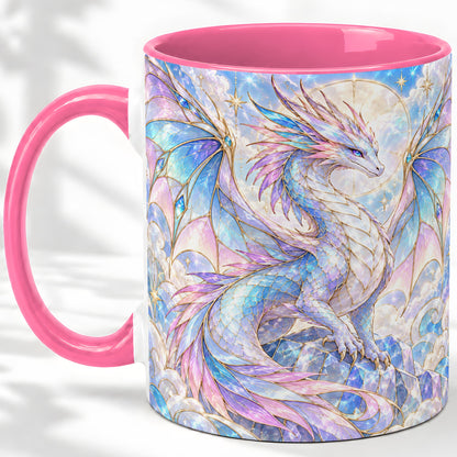 #pl[11oz|Pink] Pastel Crystal Dragon Accent Mug, Mug with Celestial Artwork