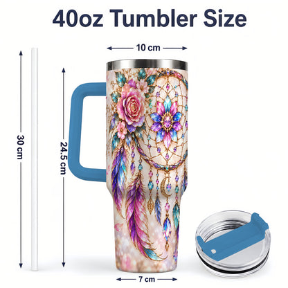 #pl[40oz|Blue] Boho Dreamcatcher Tumbler, 40oz Tumbler with Floral Feather Artwork