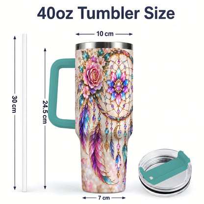 #pl[40oz|Green] Boho Dreamcatcher Tumbler, 40oz Tumbler with Floral Feather Artwork