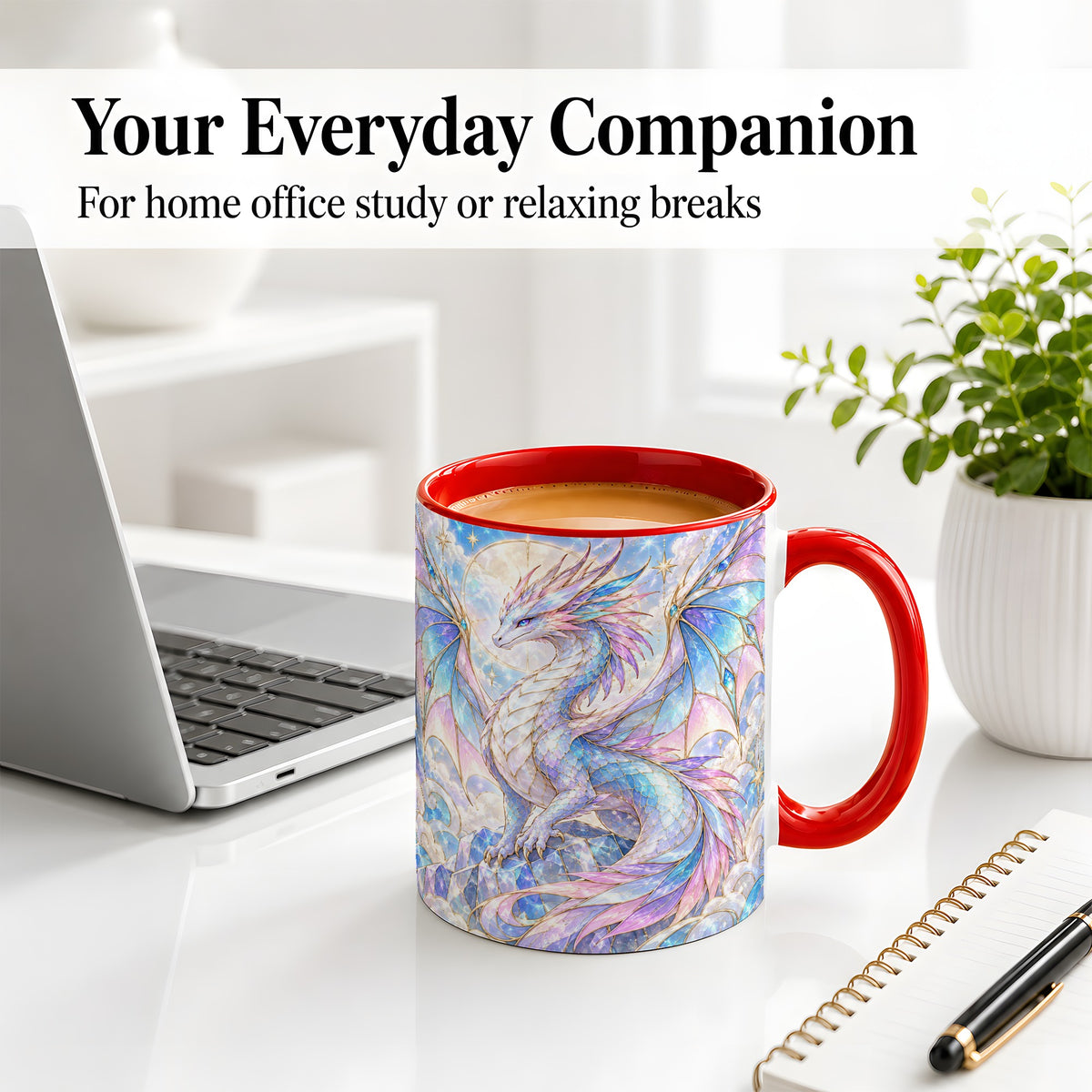 #pl[11oz|Red] Pastel Crystal Dragon Accent Mug, Mug with Celestial Artwork