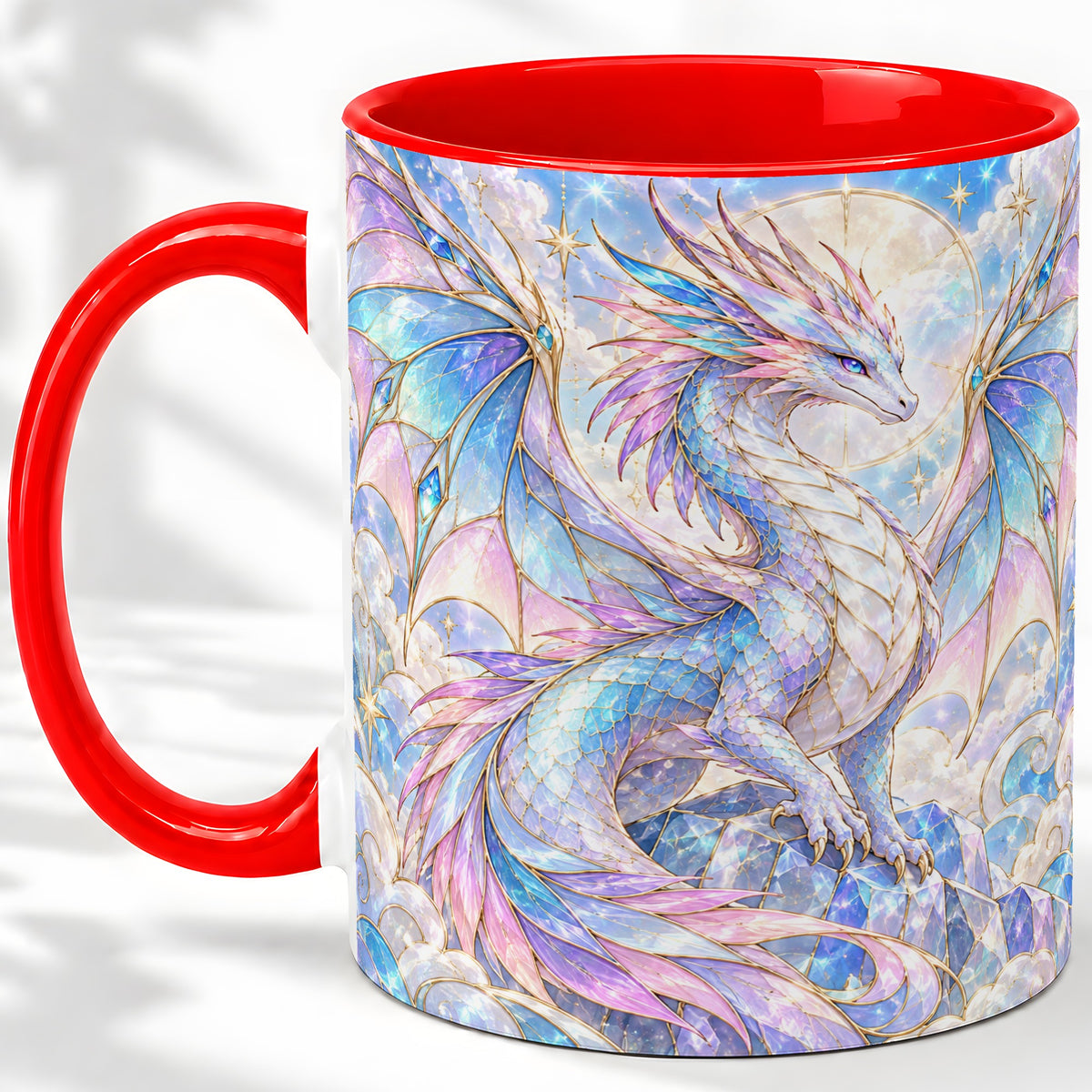 Pastel Crystal Dragon Accent Mug, Mug with Celestial Artwork