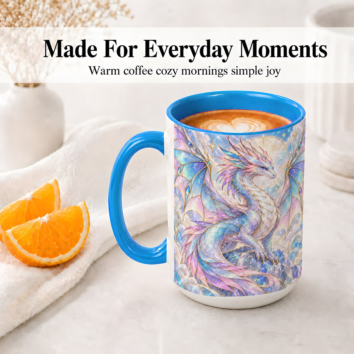 #pl[15oz|Blue] Pastel Crystal Dragon Accent Mug, Mug with Celestial Artwork