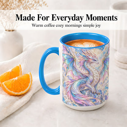 #pl[15oz|Blue] Pastel Crystal Dragon Accent Mug, Mug with Celestial Artwork