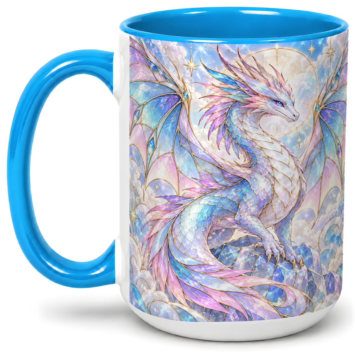 #pl[15oz|Blue] Pastel Crystal Dragon Accent Mug, Mug with Celestial Artwork