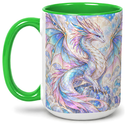 #pl[15oz|Green] Pastel Crystal Dragon Accent Mug, Mug with Celestial Artwork