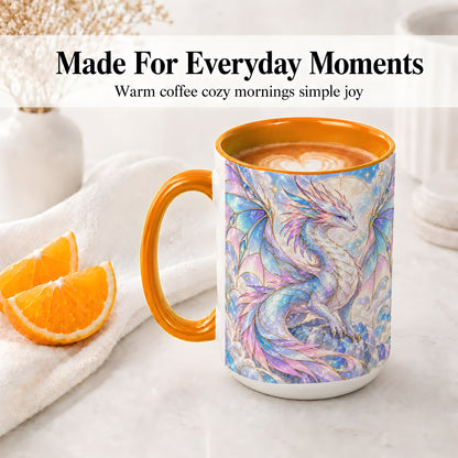#pl[15oz|Orange] Pastel Crystal Dragon Accent Mug, Mug with Celestial Artwork