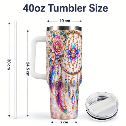 #pl[40oz|White] Boho Dreamcatcher Tumbler, 40oz Tumbler with Floral Feather Artwork
