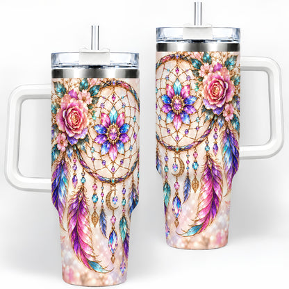 Boho Dreamcatcher Tumbler, 40oz Tumbler with Floral Feather Artwork