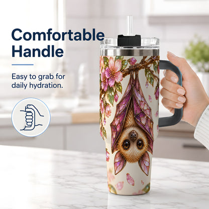 #pl[40oz|Black] Pink Blossom Bat Tumbler, 40oz Tumbler with Floral Artwork