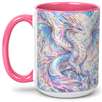 #pl[15oz|Pink] Pastel Crystal Dragon Accent Mug, Mug with Celestial Artwork