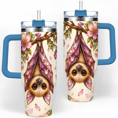 #pl[40oz|Blue] Pink Blossom Bat Tumbler, 40oz Tumbler with Floral Artwork