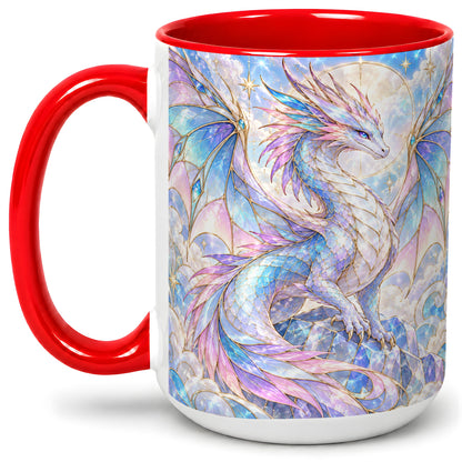 #pl[15oz|Red] Pastel Crystal Dragon Accent Mug, Mug with Celestial Artwork