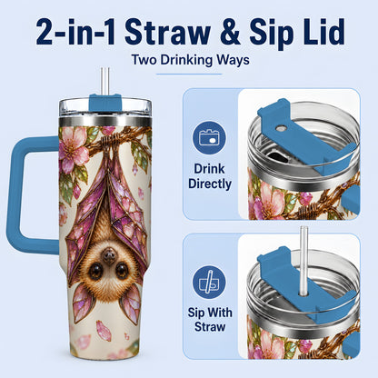 #pl[40oz|Blue] Pink Blossom Bat Tumbler, 40oz Tumbler with Floral Artwork