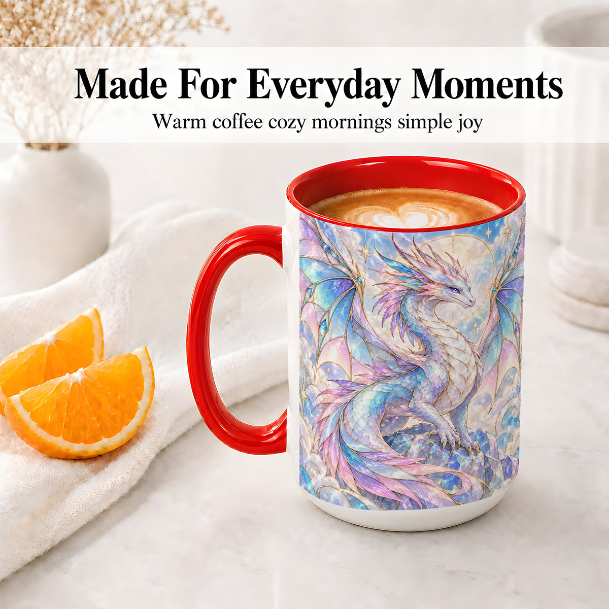 #pl[15oz|Red] Pastel Crystal Dragon Accent Mug, Mug with Celestial Artwork