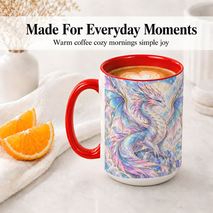 #pl[15oz|Red] Pastel Crystal Dragon Accent Mug, Mug with Celestial Artwork