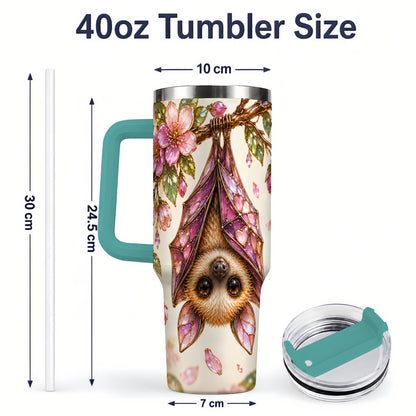 #pl[40oz|Green] Pink Blossom Bat Tumbler, 40oz Tumbler with Floral Artwork
