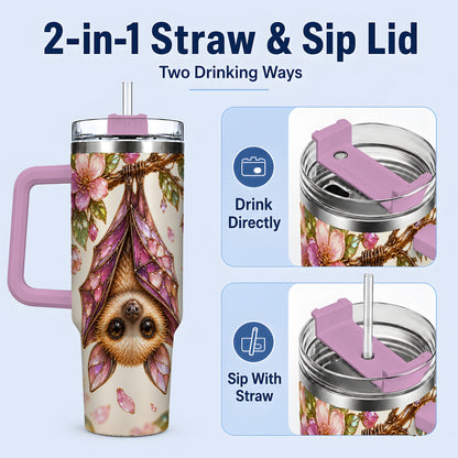 #pl[40oz|Pink] Pink Blossom Bat Tumbler, 40oz Tumbler with Floral Artwork