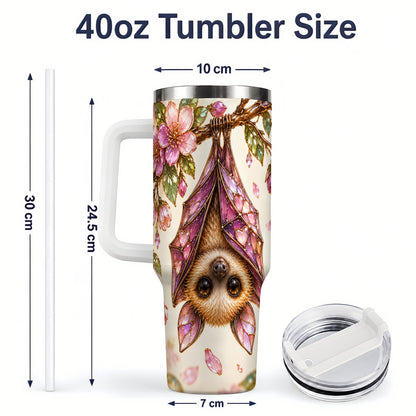 #pl[40oz|White] Pink Blossom Bat Tumbler, 40oz Tumbler with Floral Artwork