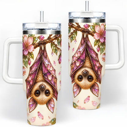 Pink Blossom Bat Tumbler, 40oz Tumbler with Floral Artwork